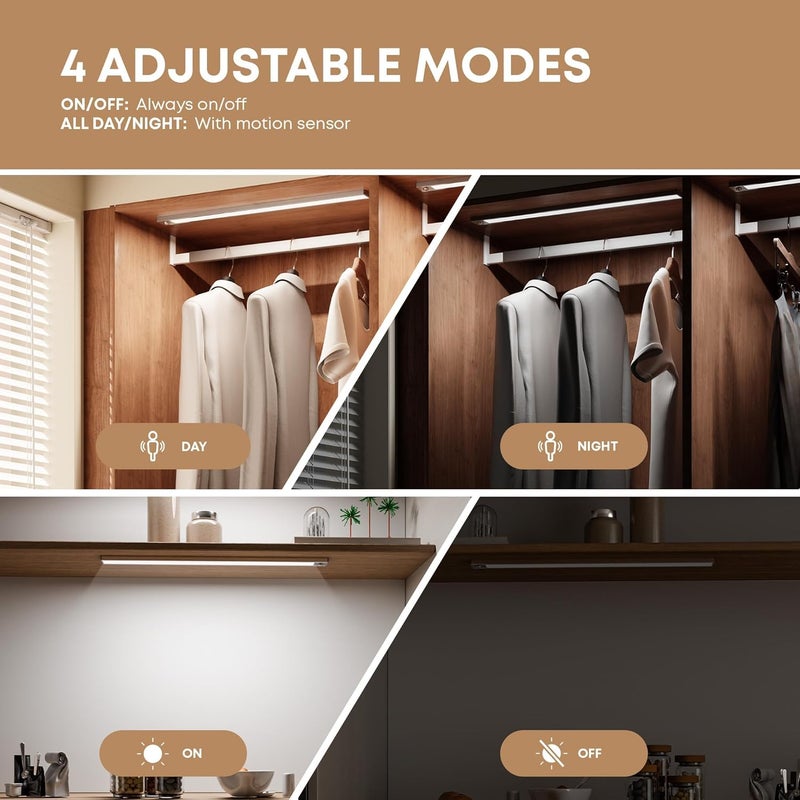LROLTEF Under Cabinet Kitchen Light, Motion Sensor Dimmable 8.3 inch 1500mAh 6500K Rechargeable LED Under Counter Wardrobe Lights for Indoor Kitchen Shelf Stairs Closet 2 Pack - Image 2